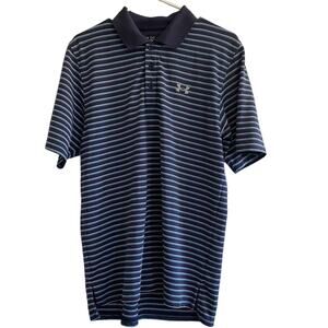 Men’s blue striped Under Armour polo shirt medium